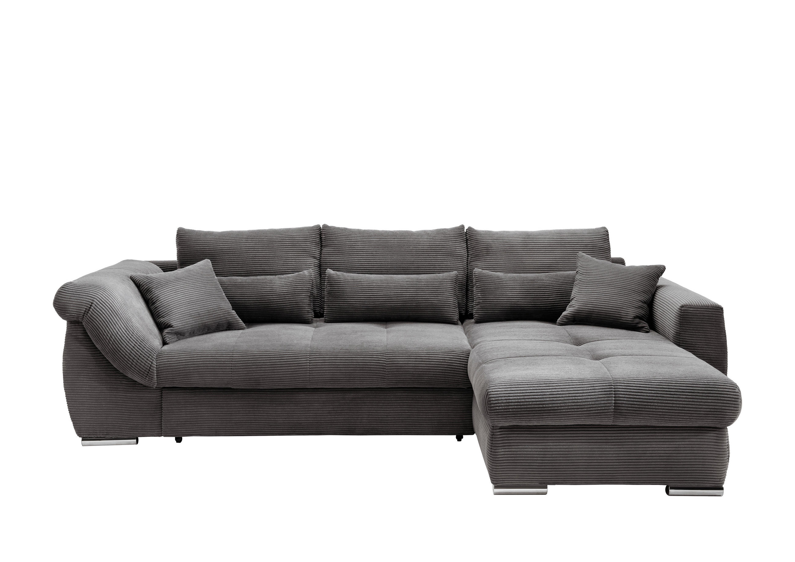 ECKSOFA  Cord Grau  - Chromfarben/Grau, Modern, Textil/Metall (302/188cm) - MID.YOU