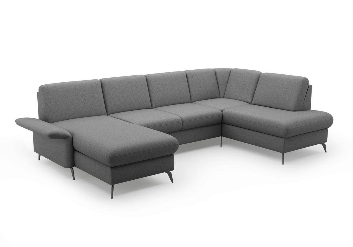 WOHNLANDSCHAFT Dunkelgrau Flachgewebe  - Dunkelgrau/Schwarz, KONVENTIONELL, Textil/Metall (164/314/195cm) - Sit & More