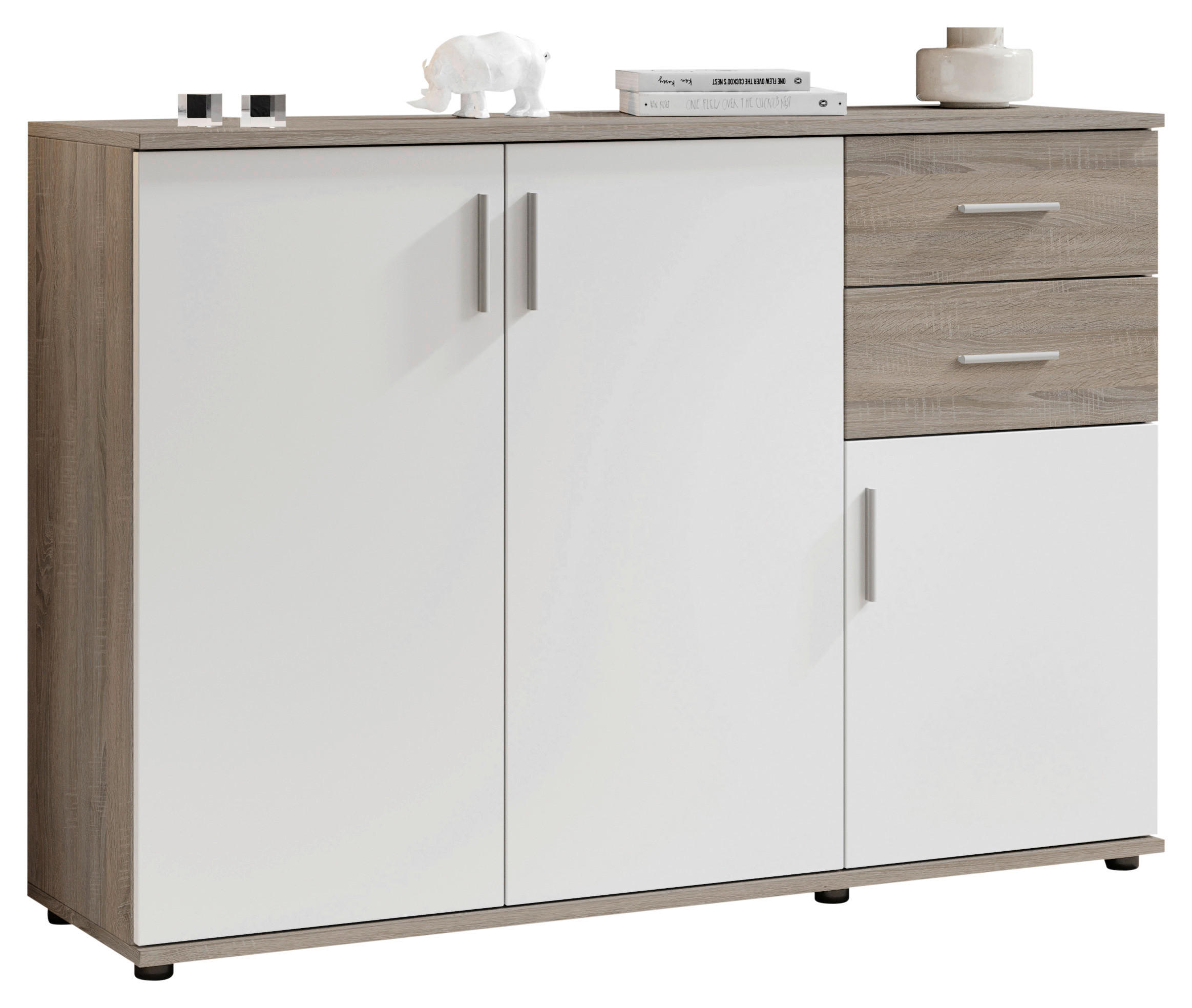 KOMMODE Bobby  in 120/82/35 cm  - Eiche dunkel/Silberfarben, KONVENTIONELL, Holzwerkstoff/Kunststoff (120/82/35cm) - Boxxx