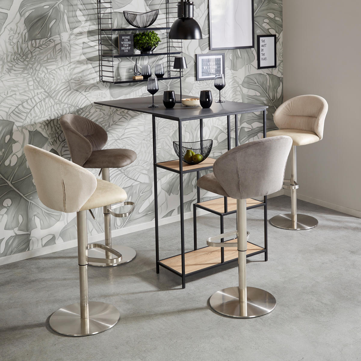 BARHOCKER Struktur Beige Edelstahl Sitzfläche 360° drehbar  - Edelstahlfarben/Beige, MODERN, Textil/Metall (56/85-111/51cm) - MID.YOU