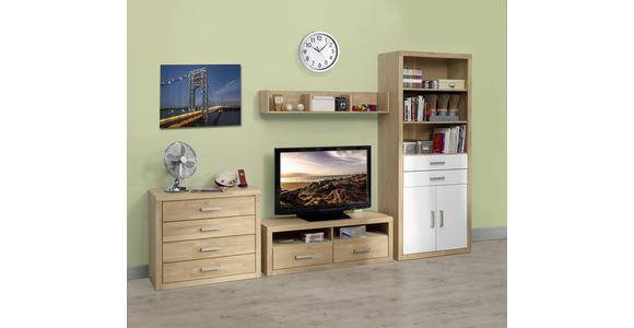 TV-ELEMENT Eiche massiv Eichefarben - Eichefarben/Grau, KONVENTIONELL, Holz/Metall (130/45/42cm) - Linea Natura
