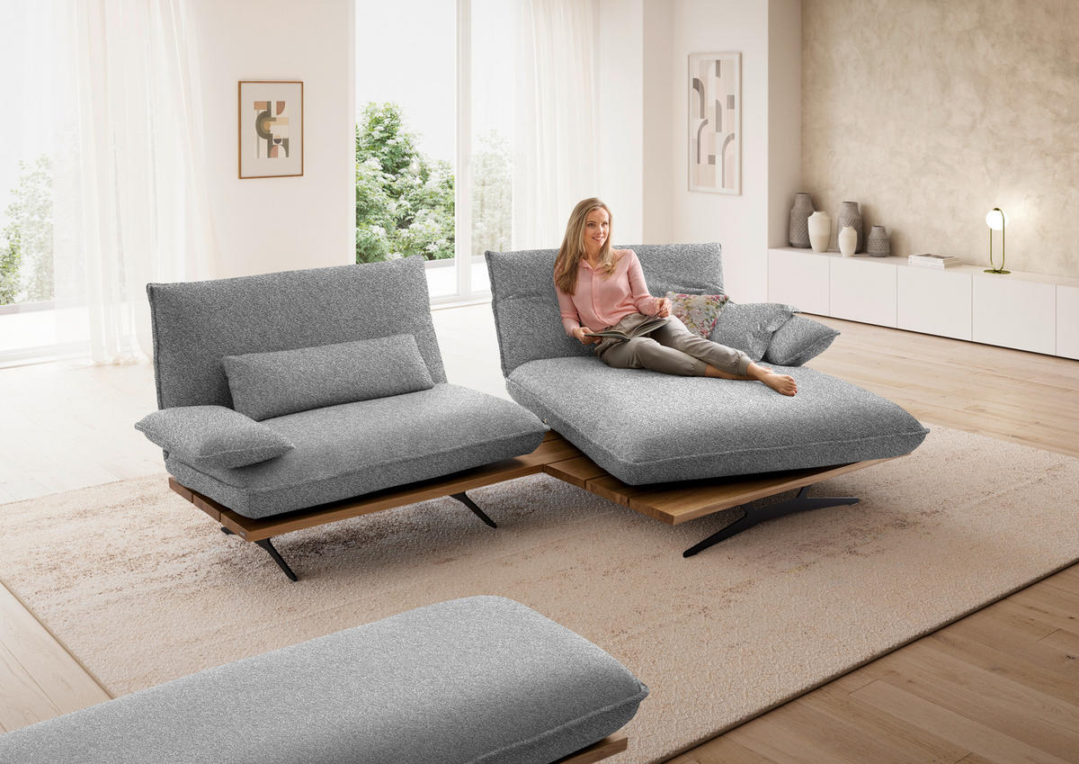 ECKSOFA  in Chenille, Flachgewebe Grau, Wildeiche  284/161 cm  - Wildeiche/Schwarz, Design, Holz/Textil (284/161cm) - Koinor