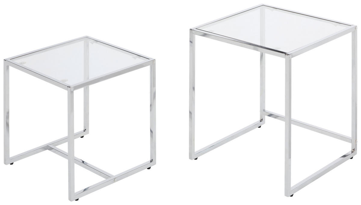 BEISTELLTISCHSET quadratisch Klar, Chromfarben  - Klar/Chromfarben, Design, Glas/Metall (40-45/40-45/40-50cm) - Carryhome