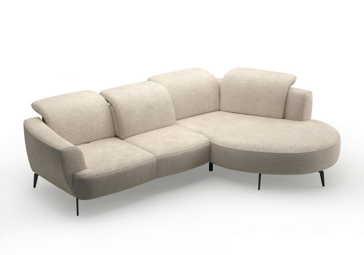 ECKSOFA ZOE E Sandfarben Chenille  - Sandfarben/Schwarz, KONVENTIONELL, Textil/Metall (309/199cm) - Sit & More