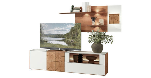 WOHNWAND  in Weiß, Eichefarben  271/196/49 cm  - Eichefarben/Anthrazit, Design, Glas/Holz (271/196/49cm) - Valnatura