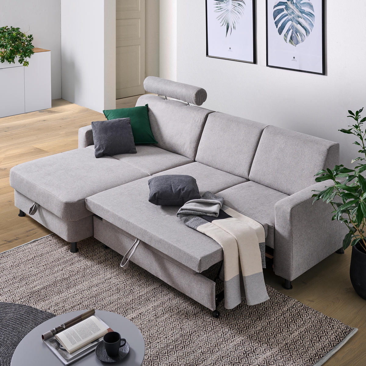 SEDEŽNA GARNITURA, tkanina platinaste barve  - platinaste barve/črna, Design, umetna masa/tekstil (165/257cm) - Xora