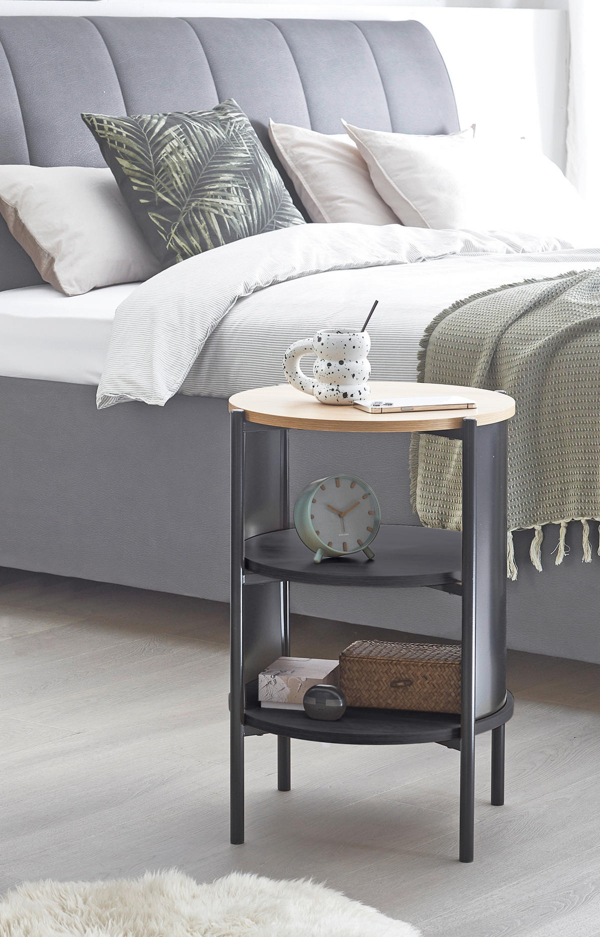 BEISTELLTISCH 44/44/60 cm Naturfarben, Schwarz rund  - Schwarz/Naturfarben, Trend, Holzwerkstoff/Metall (44/44/60cm) - Xora