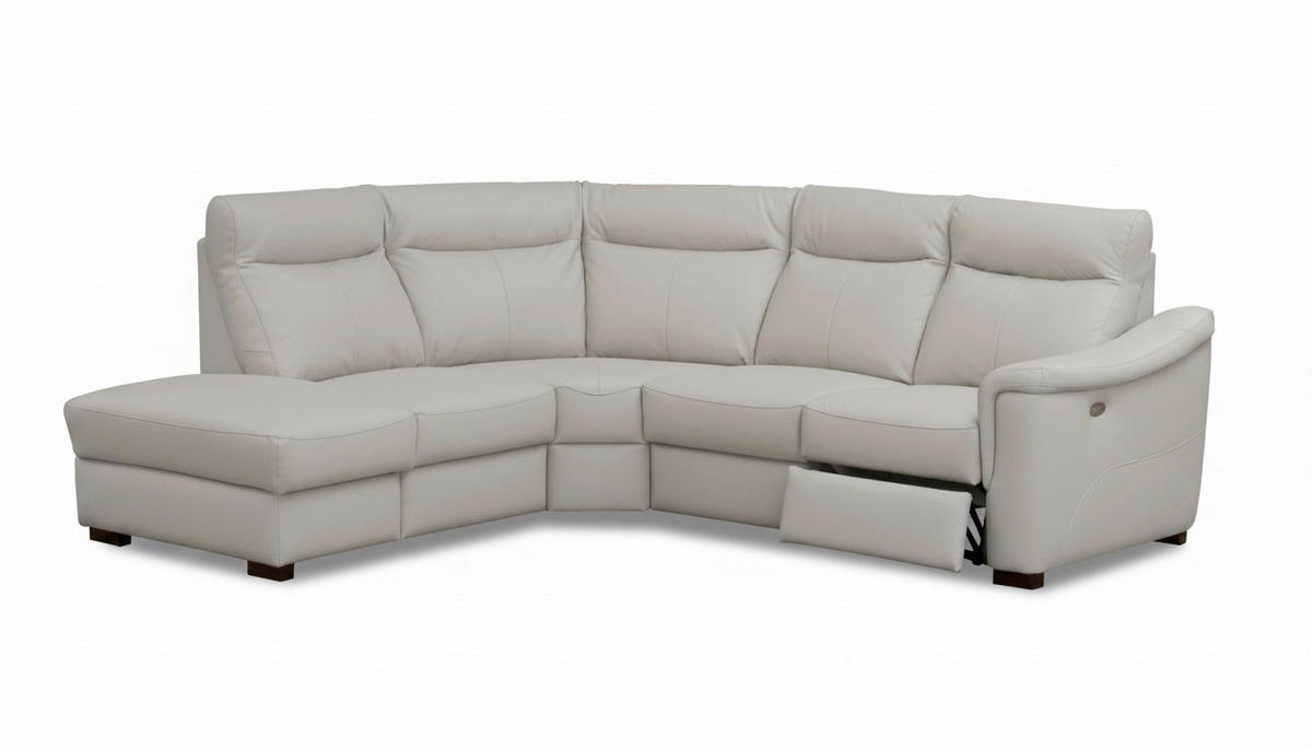 ECKSOFA Lederlook Echtleder Platinfarben  - Platinfarben/Wengefarben, Design, Leder/Holz (229/260cm) - Livetastic