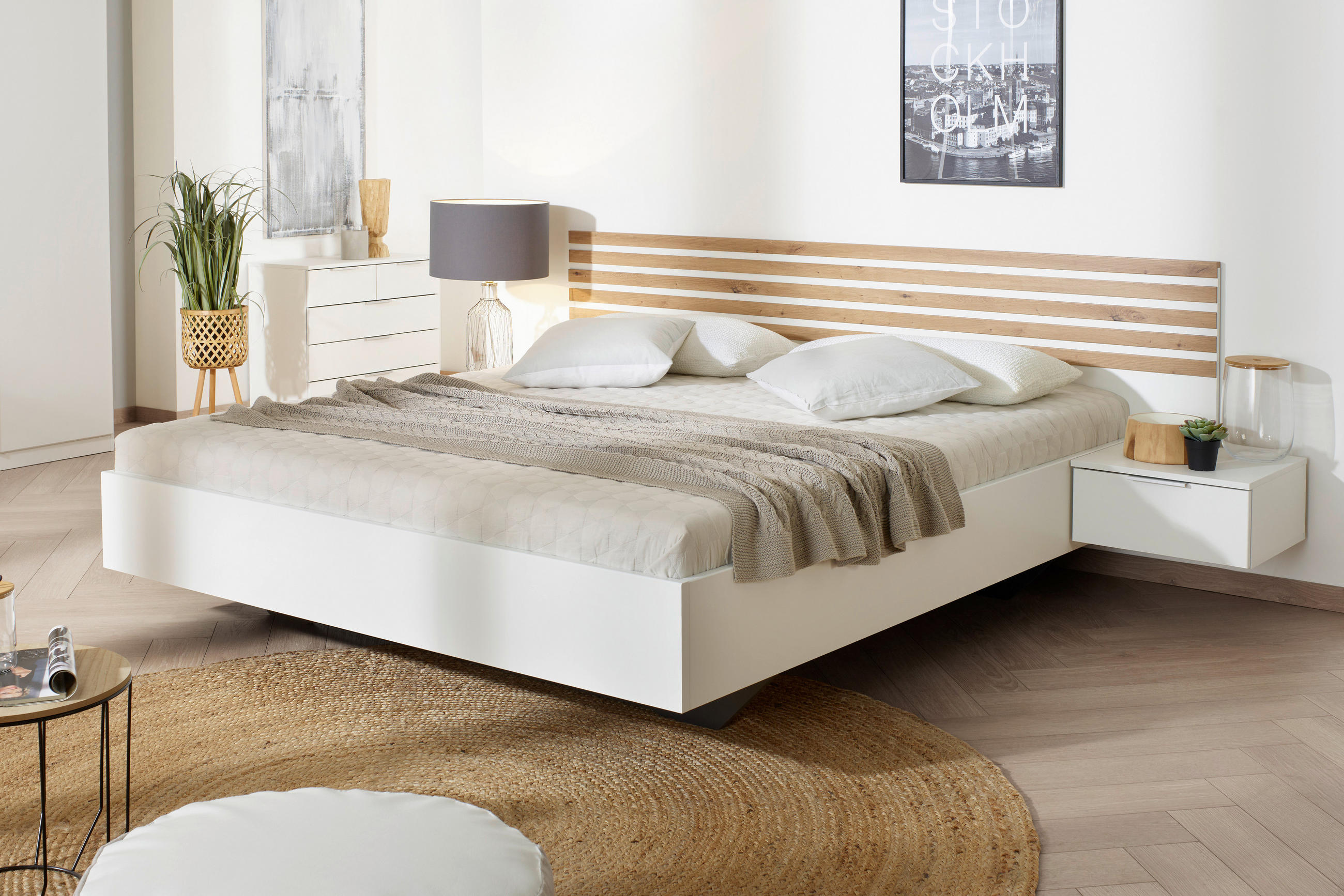 ÁGYSZETT 160/200 cm  fehér  - fehér, Basics, faalapú anyag (160/200cm) - Xora