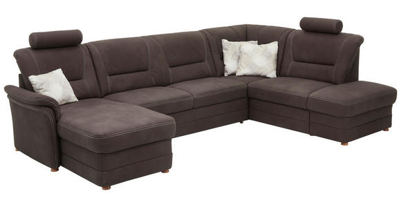 WOHNLANDSCHAFT in Mikrofaser Dunkelbraun - Eiche Bianco/Dunkelbraun, KONVENTIONELL, Holz/Textil (162/327/218cm) - Carryhome