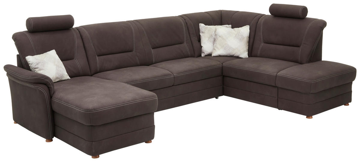 WOHNLANDSCHAFT in Mikrofaser Dunkelbraun  - Eiche Bianco/Dunkelbraun, Konventionell, Holz/Textil (162/327/218cm) - Carryhome