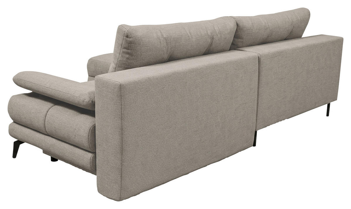 ECKSOFA Grau Struktur Rückenkissen, Bettkasten, Schlaffunktion, Rücken echt, Armteilverstellung, Liegefläche im Originalstoff  - Beige/Schwarz, MODERN, Textil/Metall (181/263cm) - Carryhome