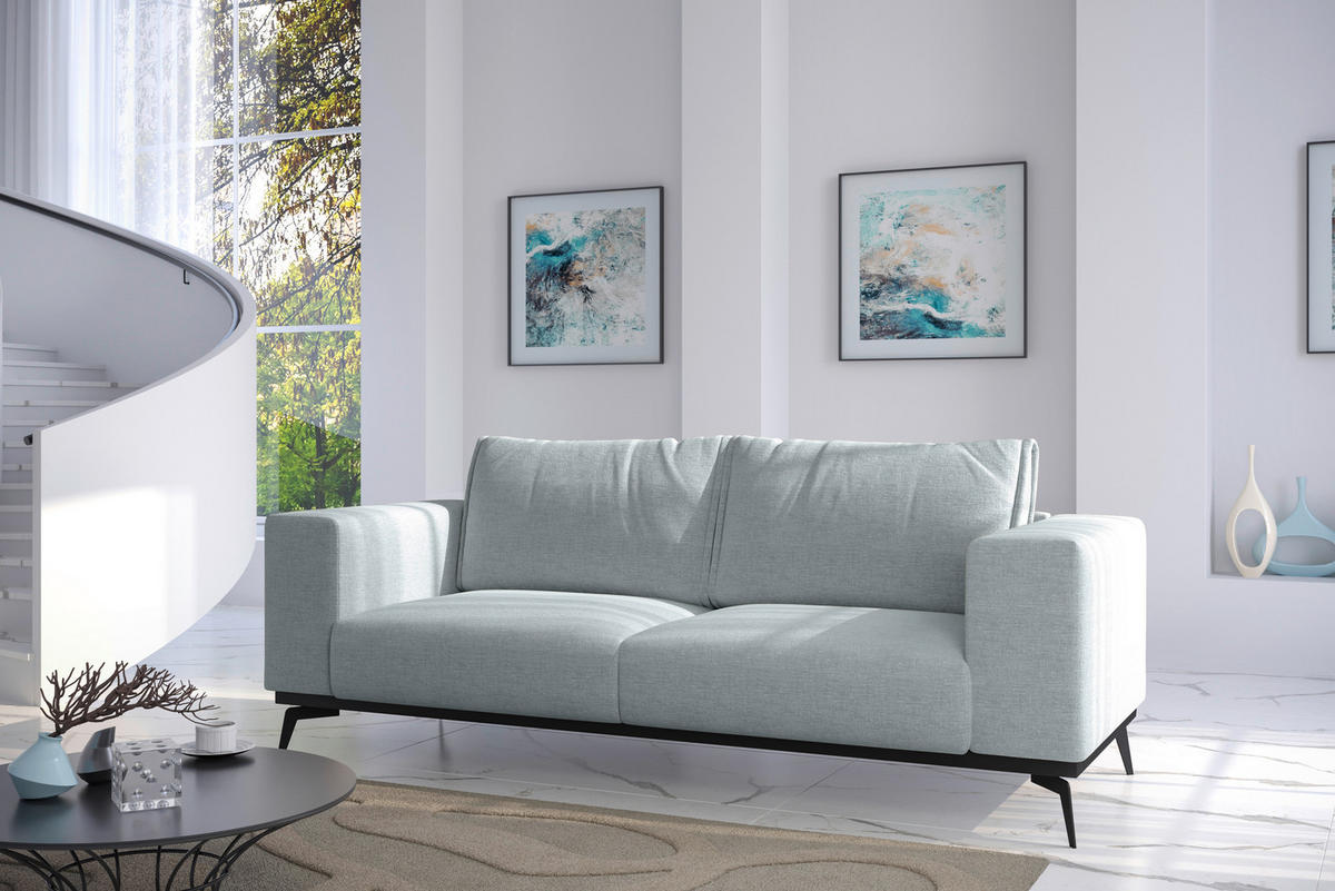 2-SITZER-SOFA beflockt Hellgrau  - Hellgrau/Schwarz, Design, Holz/Textil (250/87/95cm) - MID.YOU