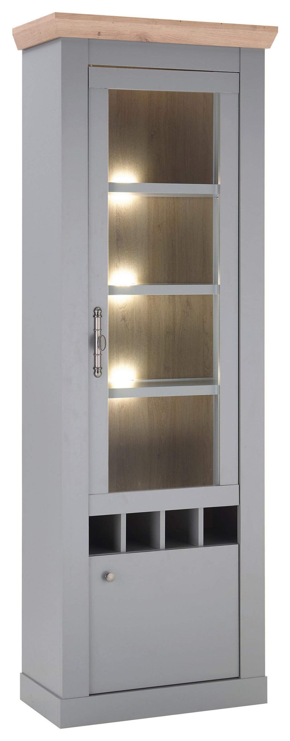 VITRINE in Eichefarben, Hellgrau  - Eichefarben/Silberfarben, Design, Holzwerkstoff/Metall (71/201/37cm) - MID.YOU