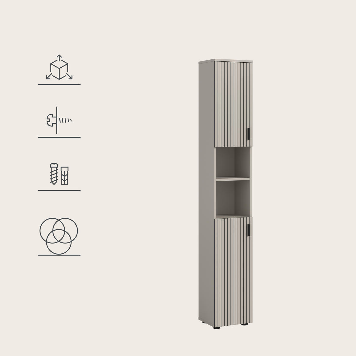 HÖGSKÅP  - svart/kashmir, Trend, trämaterial/plast (30/192/30cm) - MID.YOU