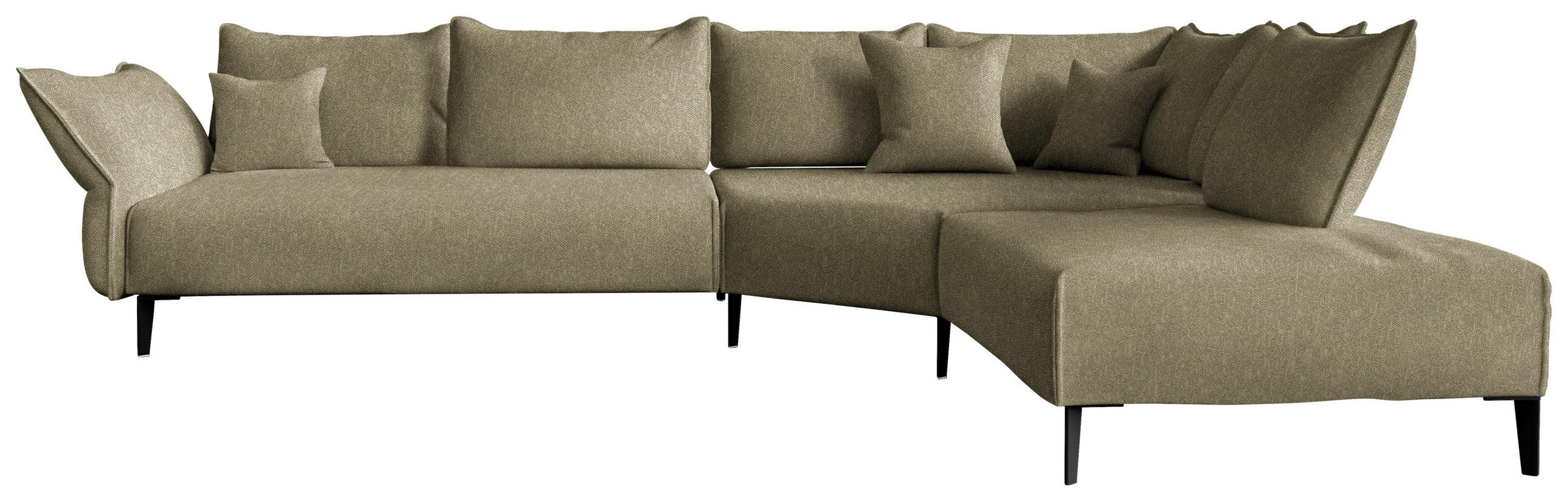 ECKSOFA Chenille, Flachgewebe Khaki  - Khaki/Schwarz, Modern, Textil/Metall (340/272cm) - W.Schillig