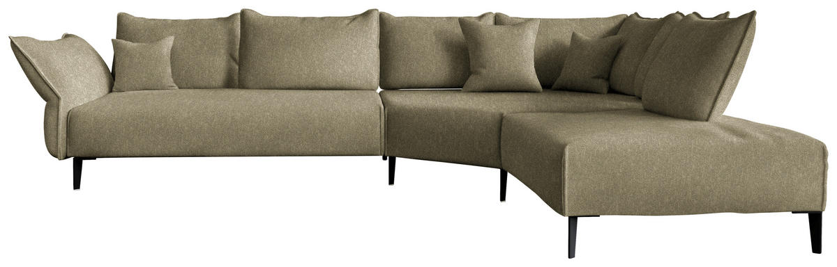 ECKSOFA Chenille, Flachgewebe Khaki  - Khaki/Schwarz, Modern, Textil/Metall (340/272cm) - W.Schillig