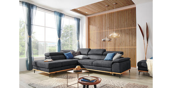 ECKSOFA Dunkelgrau Webstoff - Dunkelgrau/Schwarz, Natur, Holz/Textil (226/282cm) - Novel