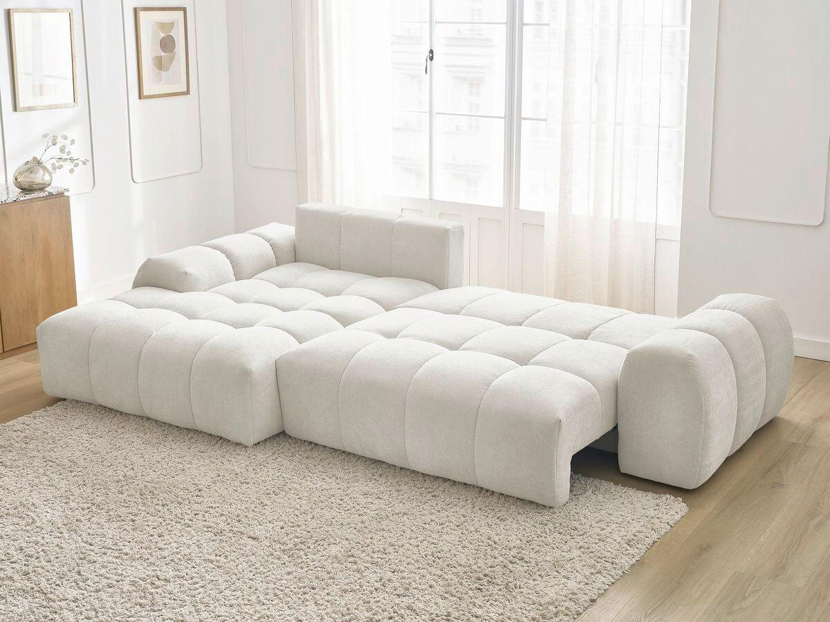 ECKSCHLAFSOFA EVEREST  mit Rücken echt, Armteil links, Armteil rechts Struktur Weiß  - Schwarz/Weiß, MODERN, Kunststoff/Textil (180/318cm) - Livetastic