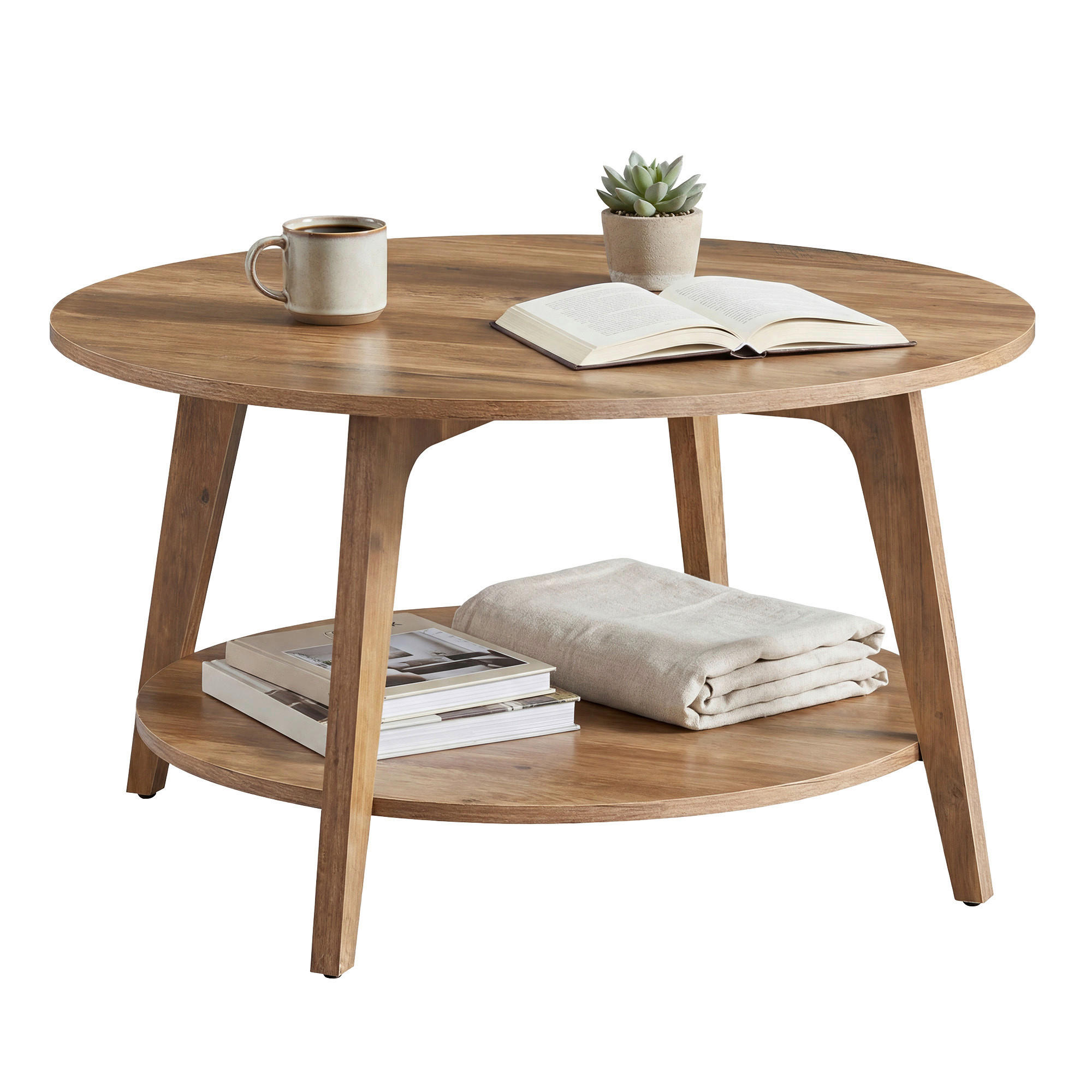 COUCHTISCH 80/80/45 cm rund Eichefarben einfacher Aufbau  - Eichefarben, Trend, Holzwerkstoff (80/80/45cm) - Boxxx