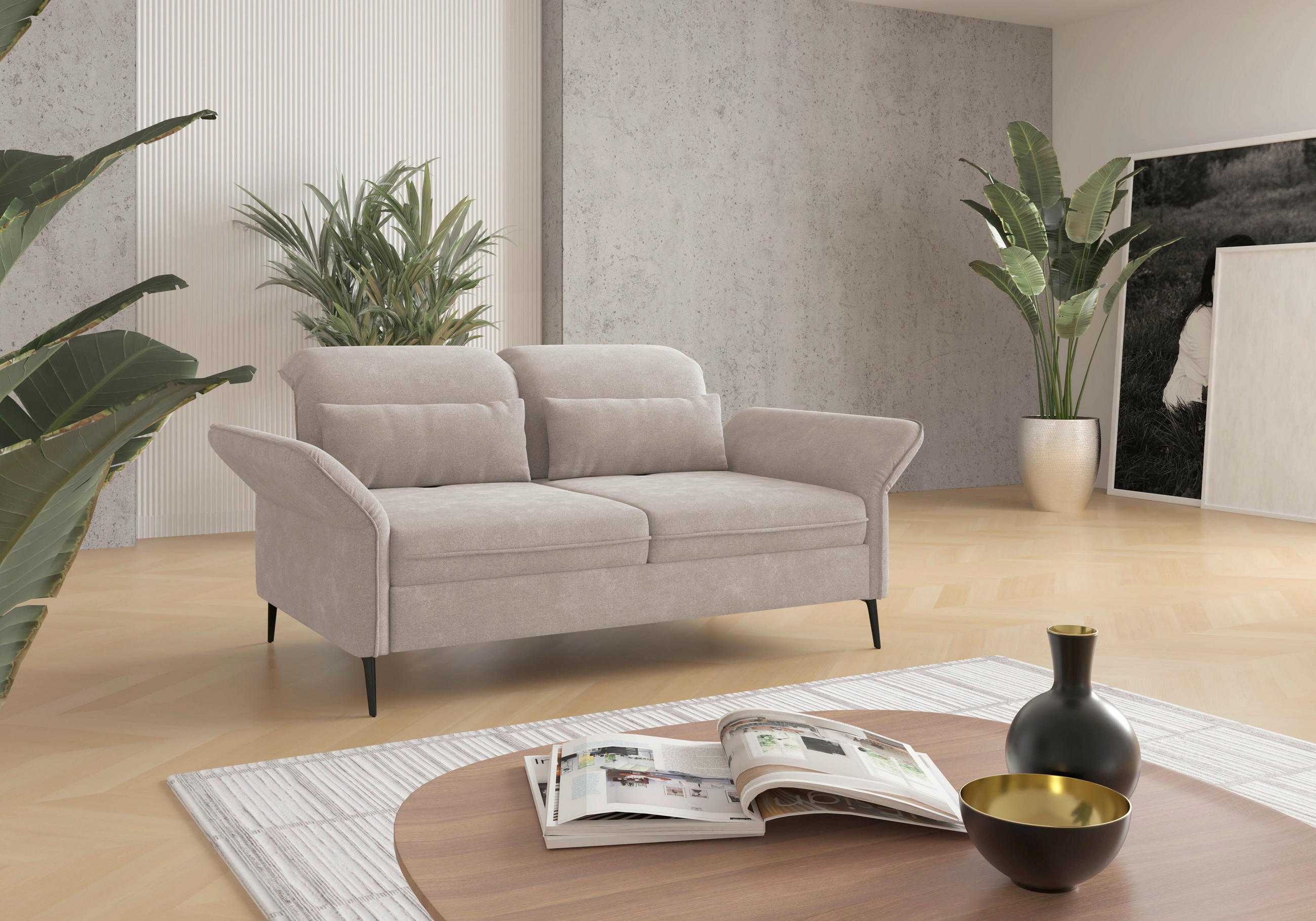 3-SITZER-SOFA Flachgewebe Greige  - Greige/Schwarz, KONVENTIONELL, Textil/Metall (199/92/123cm) - Sit & More