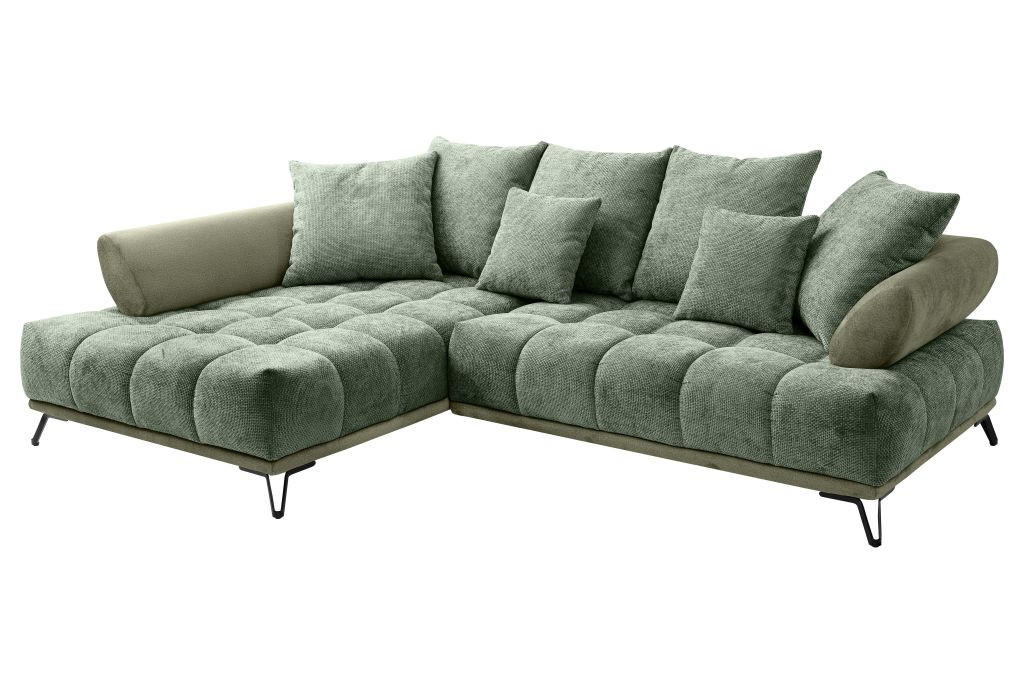 ECKSOFA in Chenille Grün  184/262 cm  - Schwarz/Grün, MODERN, Textil/Metall (184/262cm) - MID.YOU
