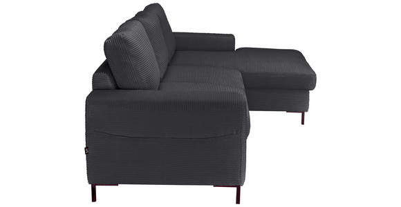 ECKSOFA Anthrazit Cord Rückenkissen, Bettkasten, Schlaffunktion, Rücken echt, Liegefläche im Originalstoff  - Anthrazit/Schwarz, KONVENTIONELL, Textil/Metall (240/150cm) - Carryhome