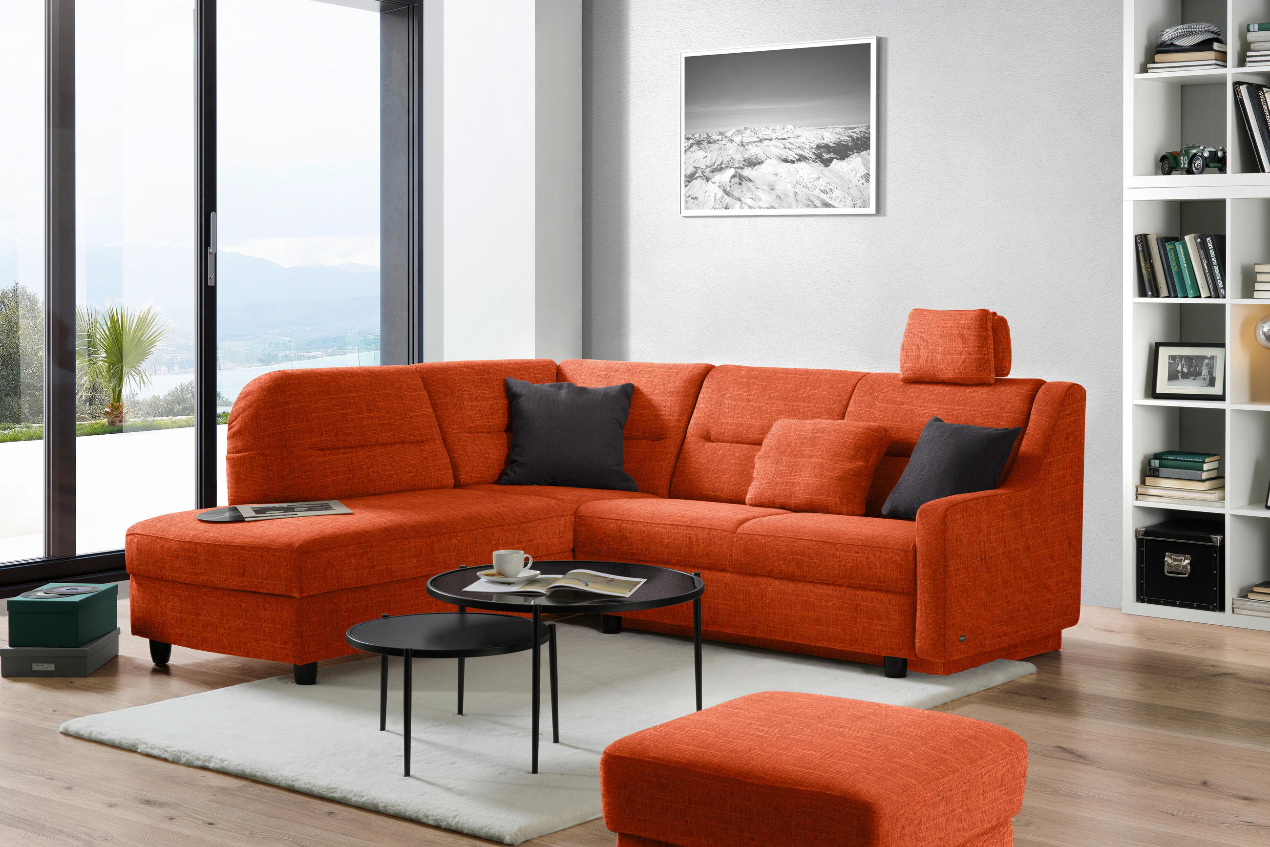 ECKSOFA in Chenille Orange  208/226 cm  - Schwarz/Orange, KONVENTIONELL, Textil (208/226cm) - Sedda