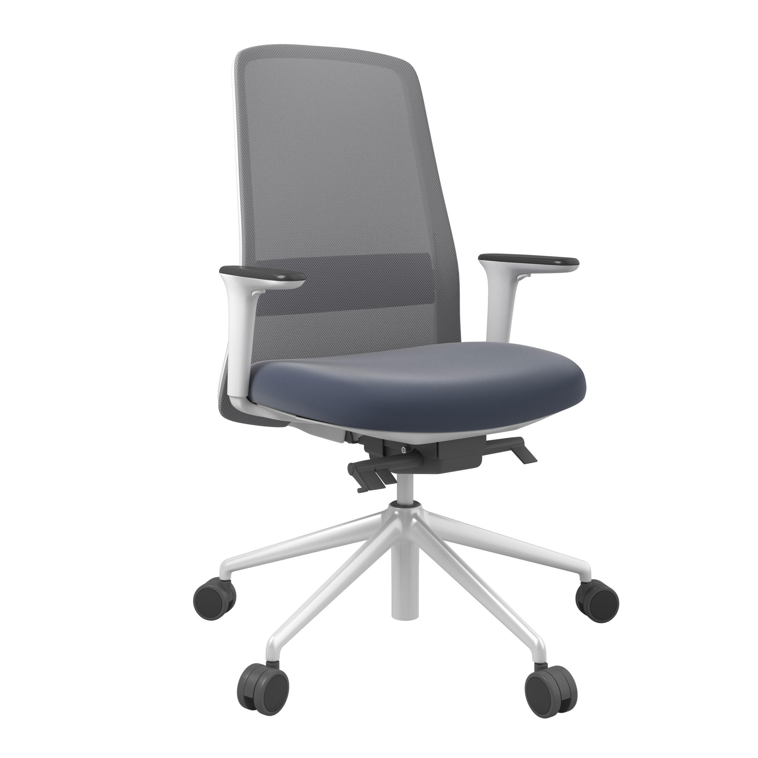 DREHSTUHL Lederlook Grau, Weiß, Dunkelblau  - Weiß/Dunkelblau, MODERN, Kunststoff/Textil (70/103-115/70cm)
