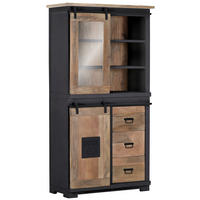 VITRINE in furniert, massiv Mangoholz Naturfarben, Braun, Anthrazit  - Anthrazit/Schwarz, LIFESTYLE, Glas/Holz (100/190/45cm) - Landscape
