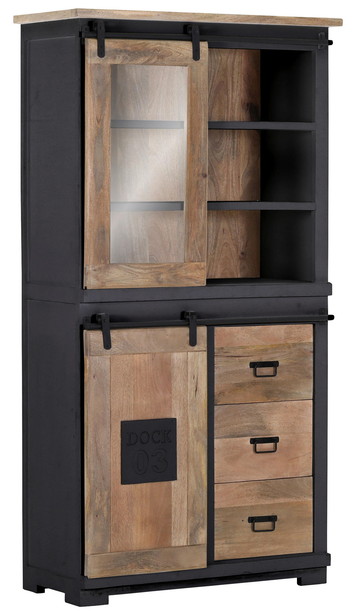 VITRINE in furniert, massiv Mangoholz Naturfarben, Braun, Anthrazit  - Anthrazit/Schwarz, LIFESTYLE, Glas/Holz (100/190/45cm) - Landscape