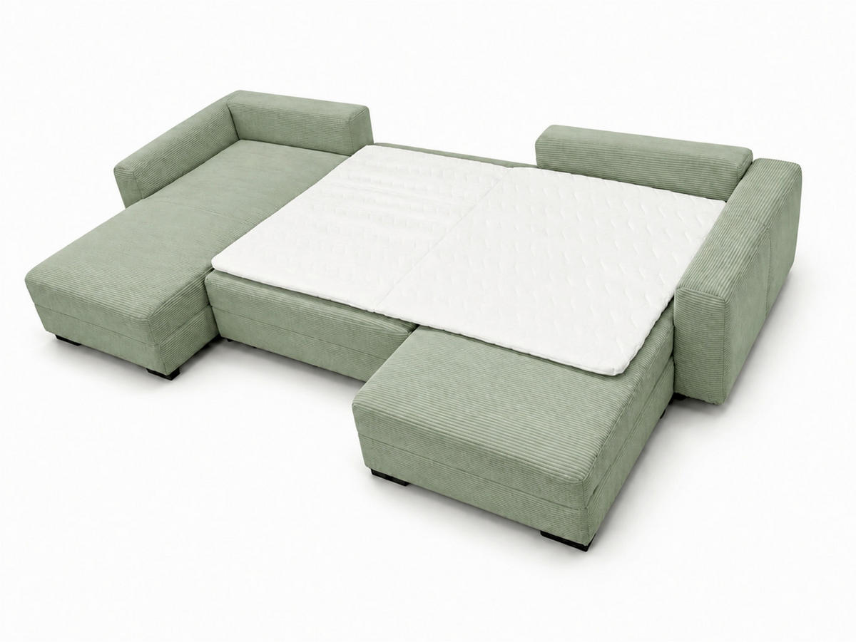 WOHNLANDSCHAFT  Cord Mintgrün  - Schwarz/Mintgrün, Basics, Holz/Holzwerkstoff (379/93/184cm) - MID.YOU