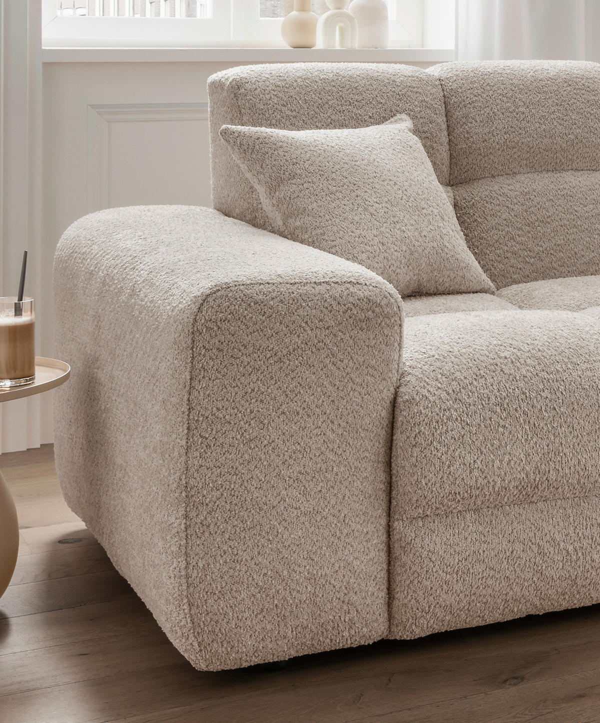 ECKSOFA in Bouclé Beige  - Beige/Schwarz, Modern, Kunststoff/Textil (301/152cm) - Livetastic
