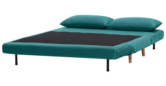 SCHLAFSOFA Samt Petrol - Petrol/Naturfarben, Design, Holz/Textil (141/81/90cm) - Carryhome