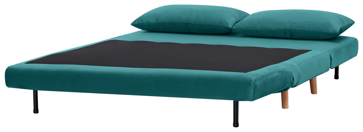 SCHLAFSOFA Samt Petrol  - Petrol/Naturfarben, Design, Holz/Textil (141/81/90cm) - Carryhome