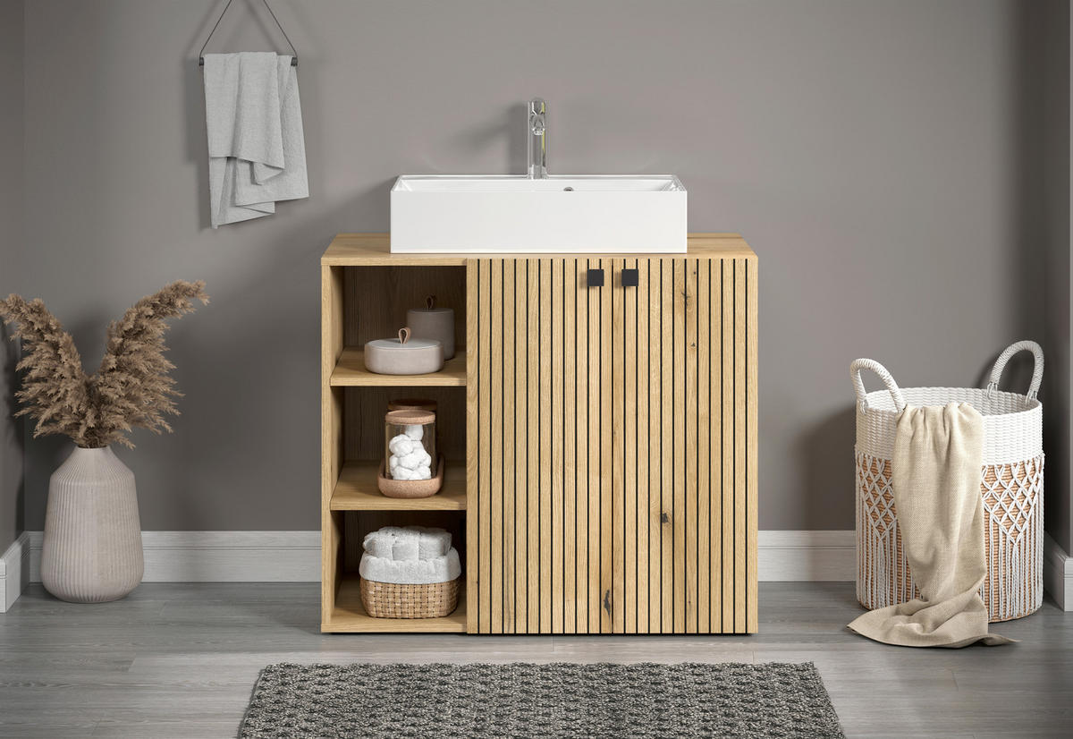 WASCHBECKENUNTERSCHRANK 90/91/53 cm  - Eichefarben/Schwarz, Trend, Holzwerkstoff/Kunststoff (90/91/53cm) - MID.YOU