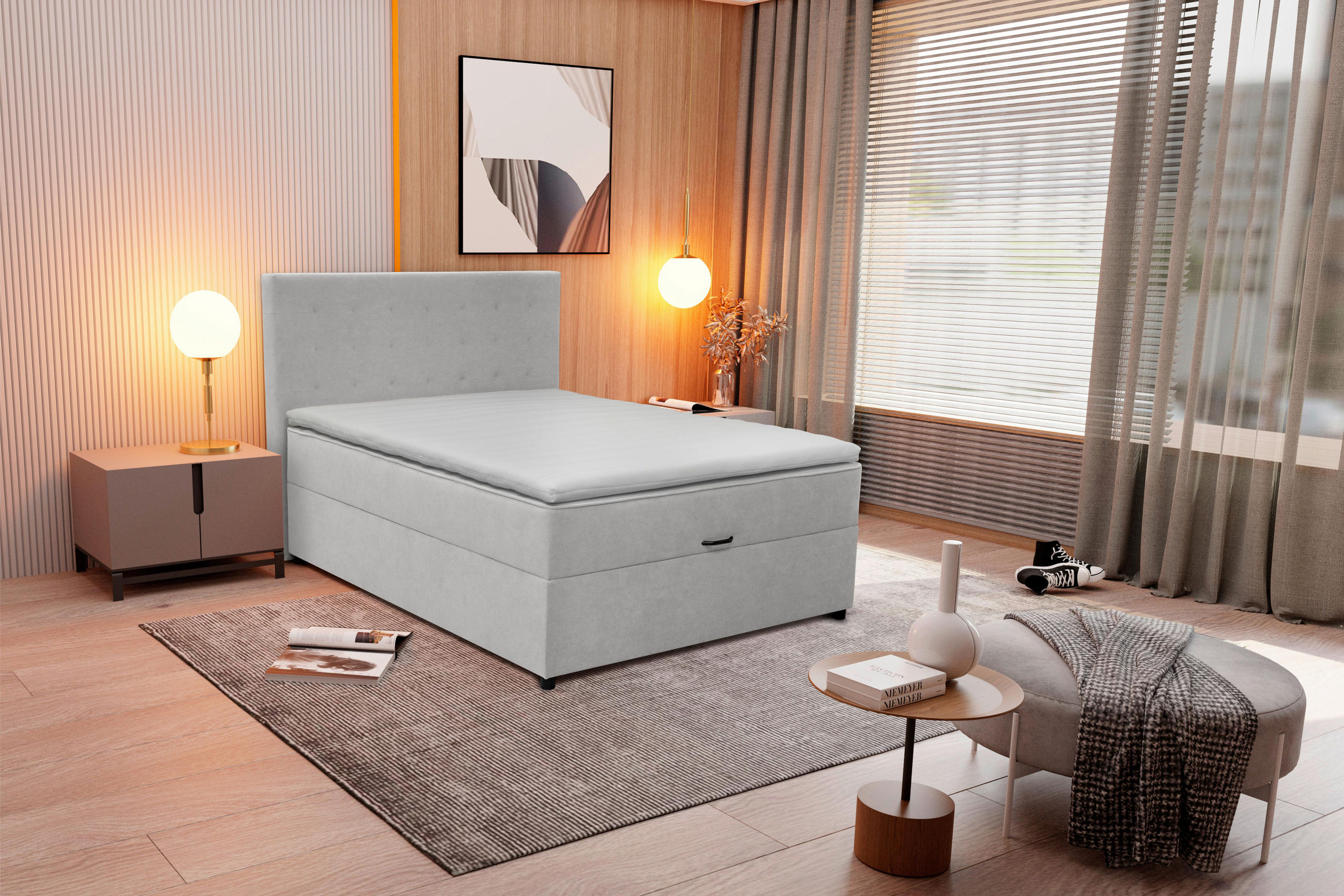 BOXBETT 100/200 cm  in Hellgrau  - Hellgrau/Schwarz, Konventionell, Kunststoff/Textil (100/200cm) - Moderano