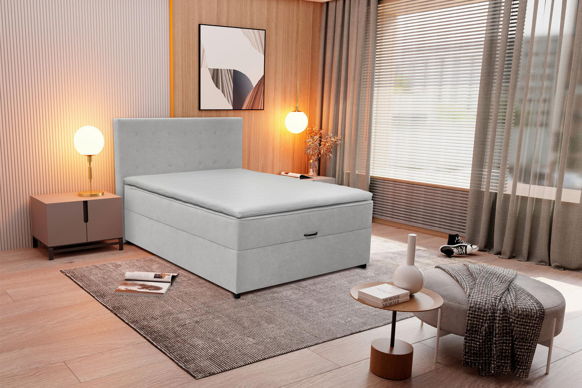 BOXBETT 100/200 cm  in Hellgrau  - Hellgrau/Schwarz, Konventionell, Kunststoff/Textil (100/200cm) - Moderano