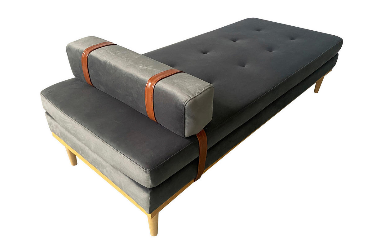 CHAISELONGUE Samt Grau  - Naturfarben/Grau, MODERN, Holz/Textil (180/42/75cm) - Livetastic