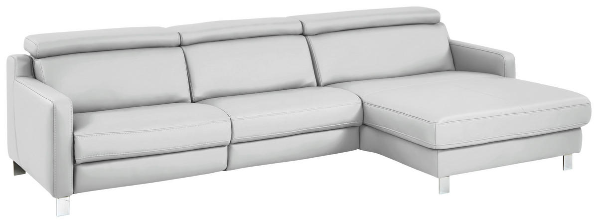 CANAPÉ D'ANGLE cuir véritable blanc  - couleur chromée/blanc, Design, cuir/métal (291/176cm) - Valdera