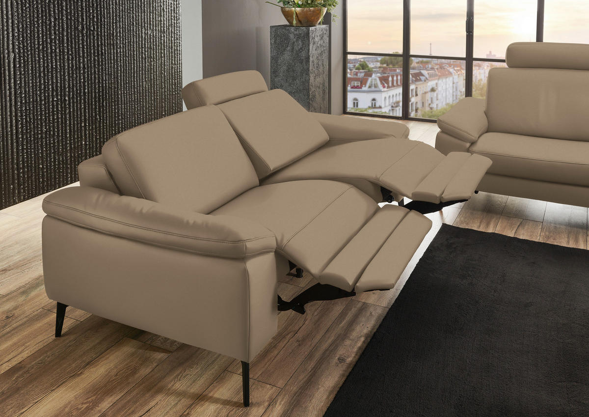 2,5-SITZER in Echtleder Beige  - Beige/Schwarz, Design, Leder/Metall (196/88/100cm) - Valdera