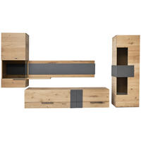 WOHNWAND  in Anthrazit, Eichefarben 384/198/48 cm  - Eichefarben/Anthrazit, Natur, Glas/Holz (384/198/48cm) - Voglauer