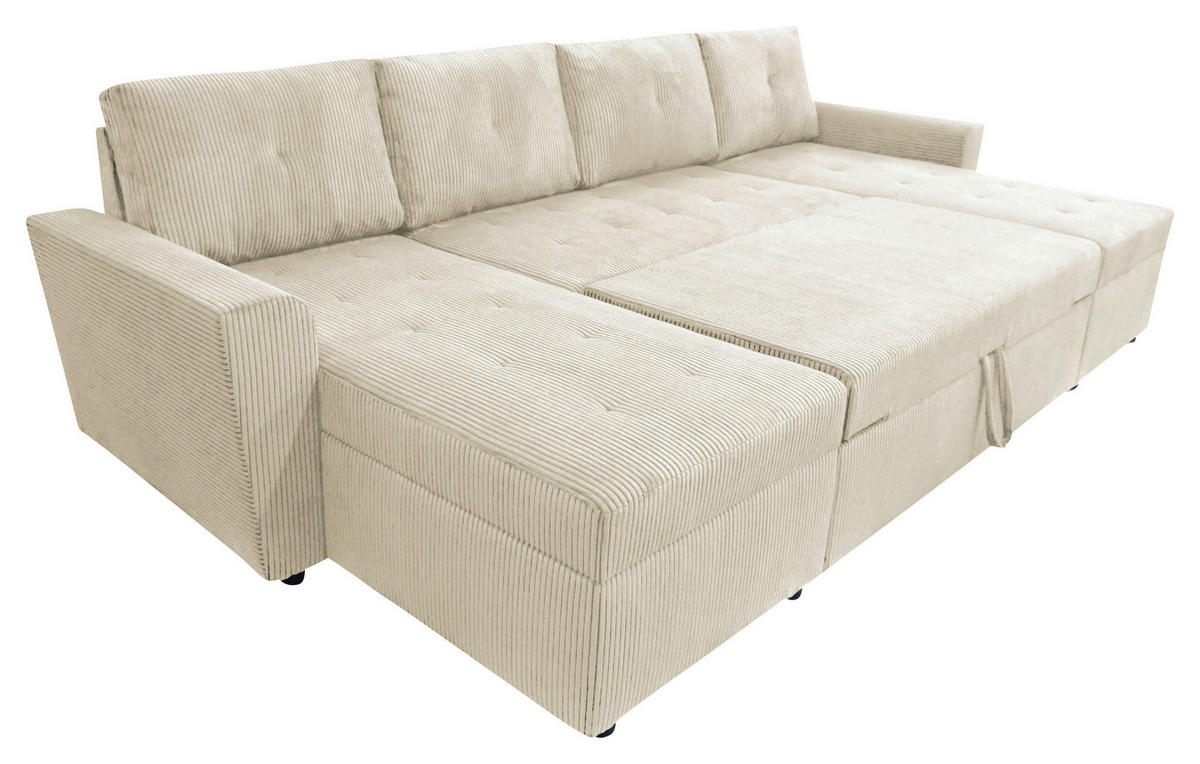 WOHNLANDSCHAFT in Cord Beige  - Beige/Schwarz, Design, Kunststoff/Textil (155/294/155cm) - MID.YOU