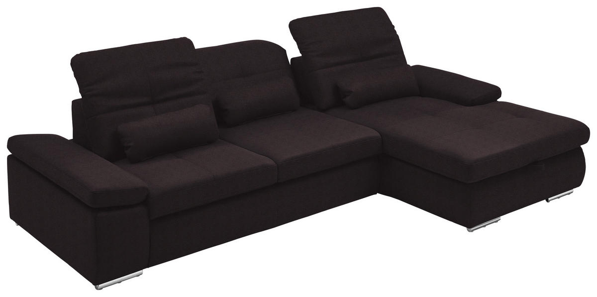 ECKSOFA  in Flachgewebe Schwarzbraun  309/195 cm  - Chromfarben/Schwarzbraun, Design, Textil (309/195cm) - Beldomo Style