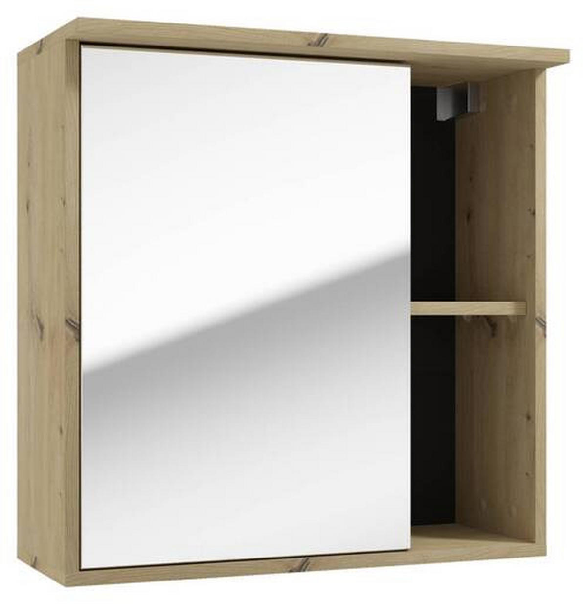 DULAP CU OGLINDĂ 60/61/28 cm  - culoare lemn stejar, Basics, sticlă/material pe bază de lemn (60/61/28cm) - Carryhome