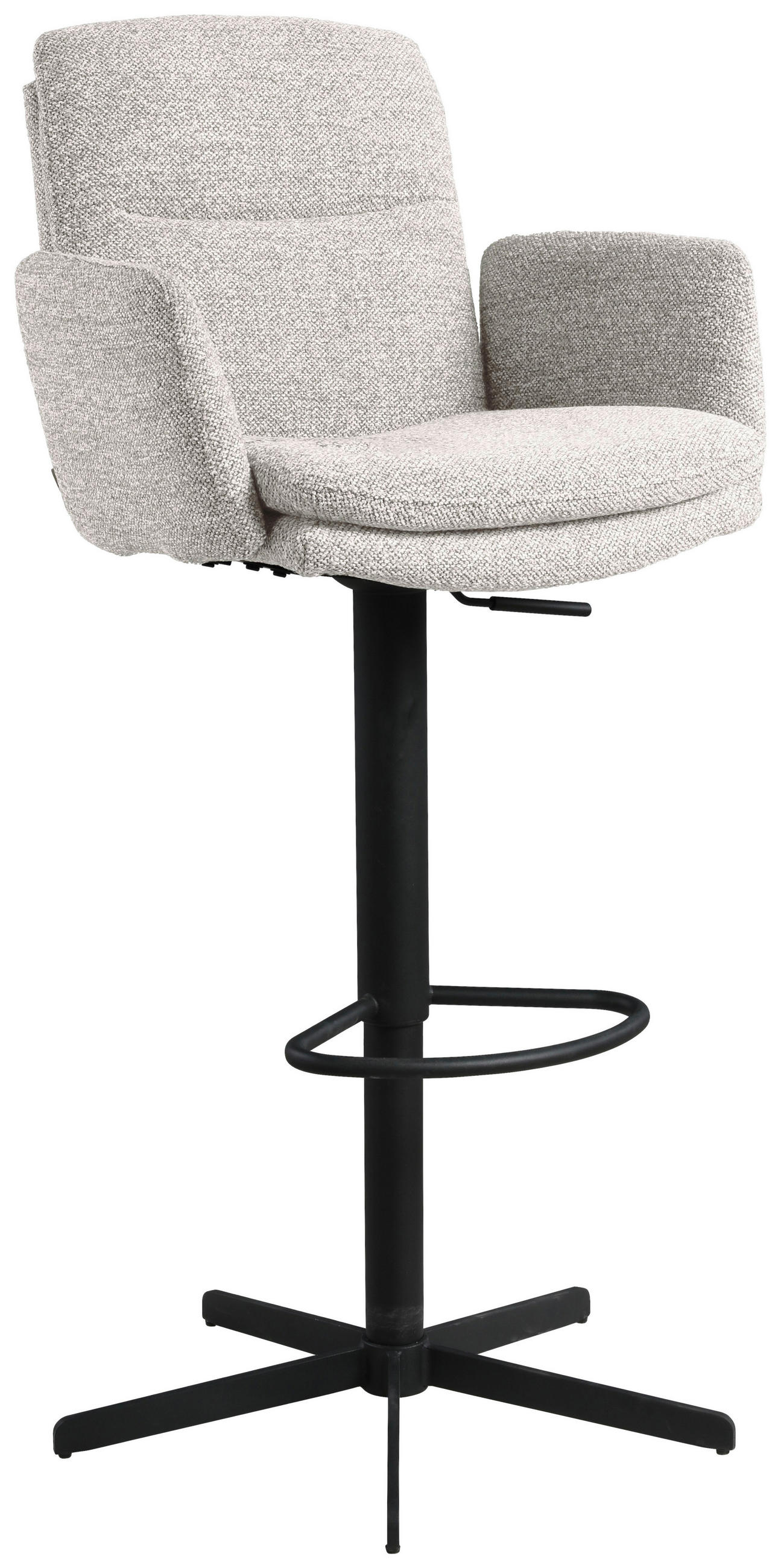 BARHOCKER Webstoff Beige Eisen Sitzfläche 360° drehbar, inklusive Armlehnen  - Beige/Schwarz, Design, Textil/Metall (55/92-117/54cm) - Novel