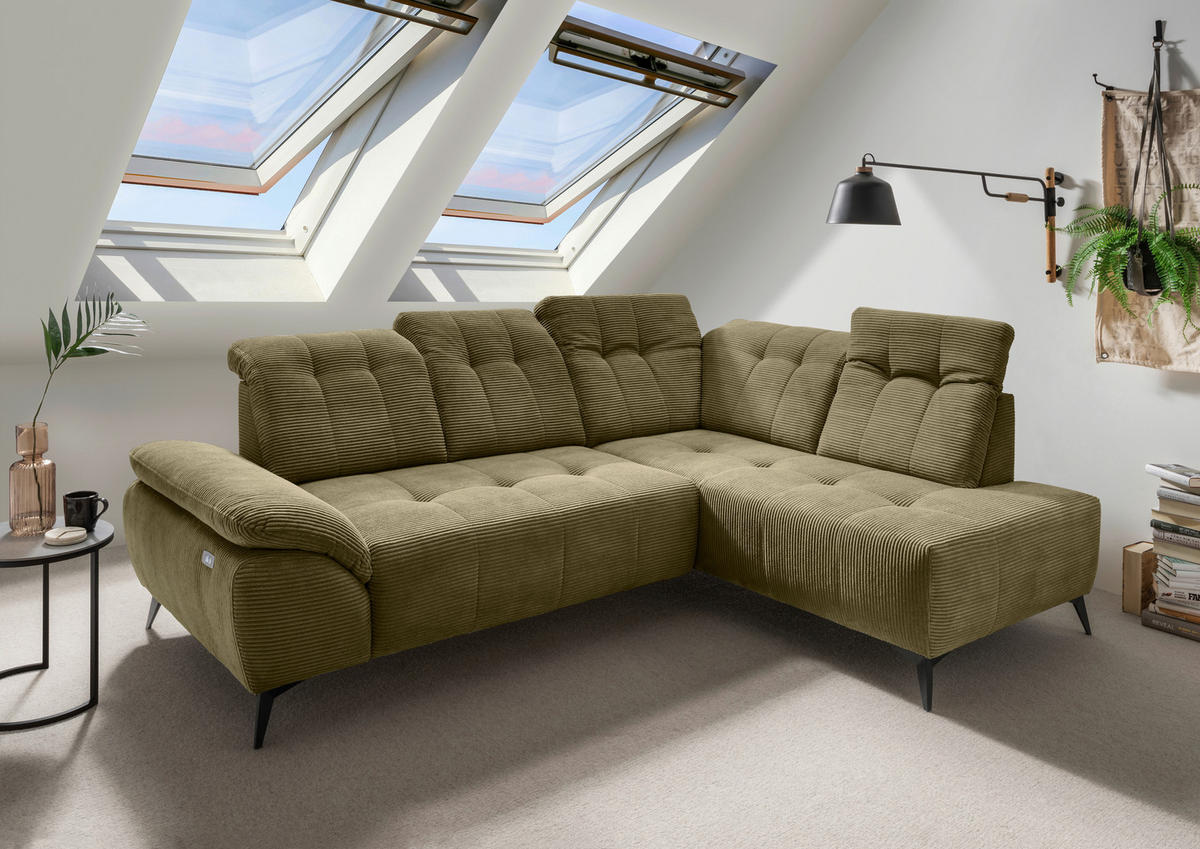 ECKSOFA Olivgrün Cord  - Schwarz/Olivgrün, MODERN, Textil/Metall (272/200cm) - Livetastic