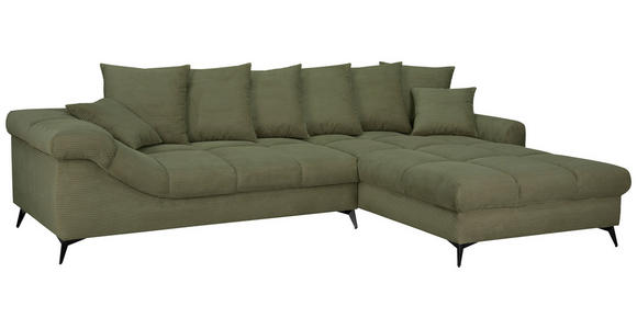 ECKSOFA Grün Cord Rückenkissen, Armlehnenkissen, Rücken echt  - Schwarz/Grün, KONVENTIONELL, Textil/Metall (332/231cm) - Carryhome