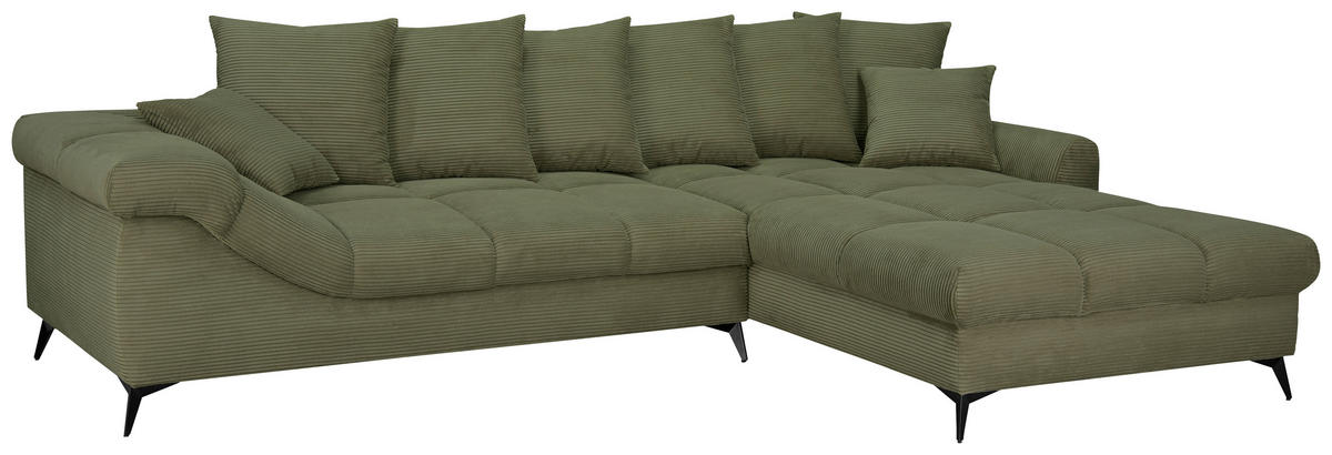 ECKSOFA Grün Cord Rückenkissen, Armlehnenkissen, Rücken echt  - Schwarz/Grün, KONVENTIONELL, Textil/Metall (332/231cm) - Carryhome