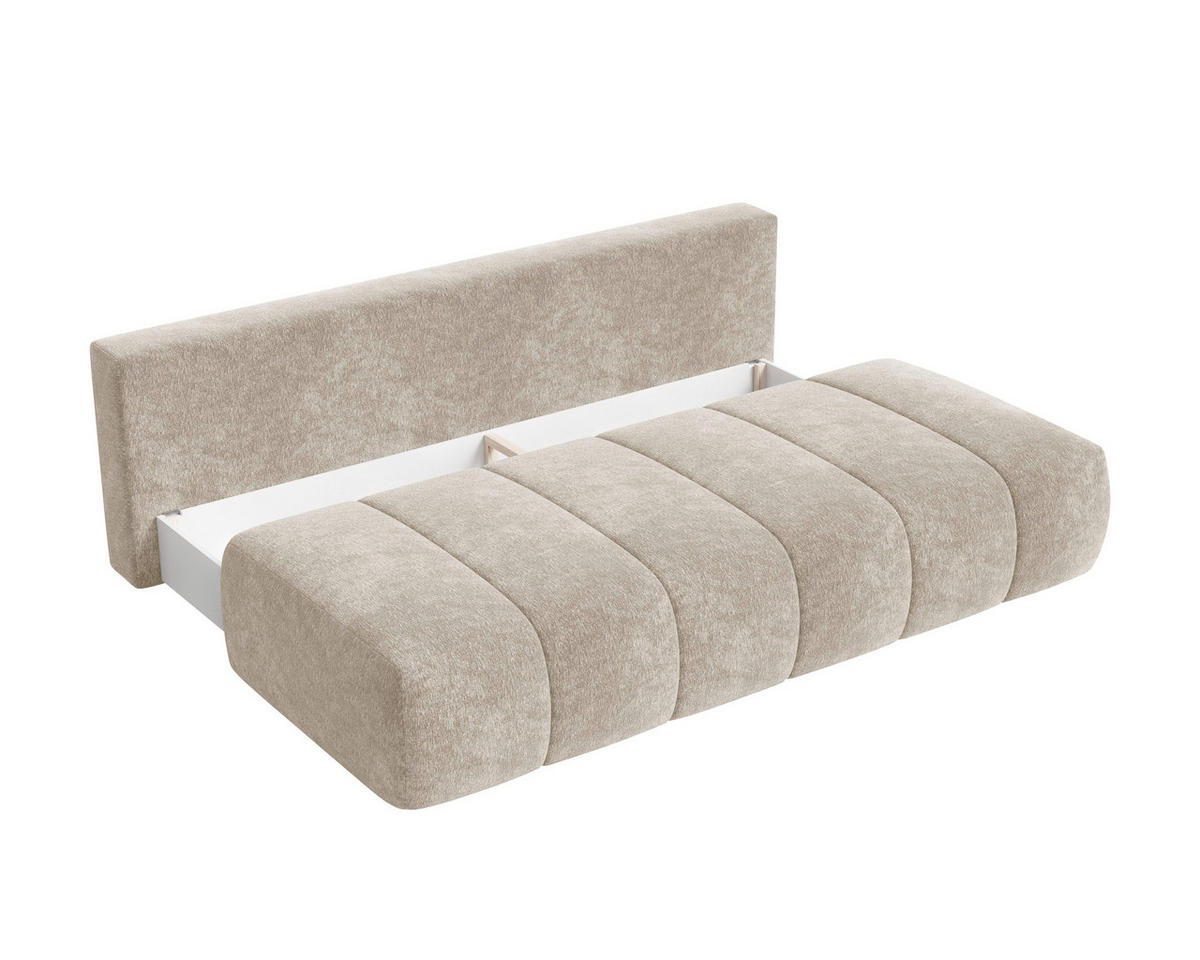 SCHLAFSOFA Chenille Beige  inkl. Zierkissen, Rückenkissen, Bettkasten, Schlaffunktion, Rücken echt, Liegefläche im Originalstoff  - Beige/Schwarz, MODERN, Kunststoff/Textil (210/88/104cm) - Milino
